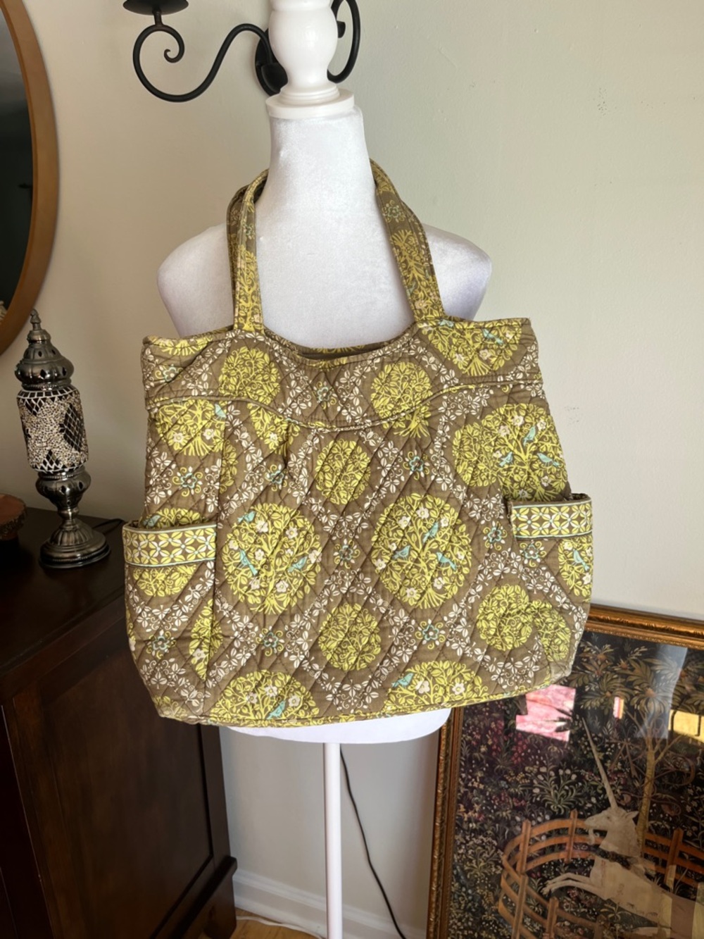 Vera Bradley Quilted Tote in Yellow and Brown Medallion Print